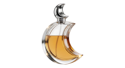 Moon shaped perfume bottle isolated on transparent background