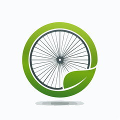 Eco-Friendly Cycling: A Symbolic Emblem Featuring Bike Wheel and Leaf for Sustainability