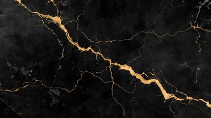 Luxurious black marble background showcasing stunning golden veins, creating an elegant and sophisticated natural stone texture. Ideal for high-end design projects, opulent backdrops, and premium s