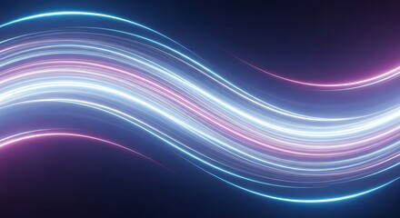 Abstract light trails with blue and pink hues create a dynamic background