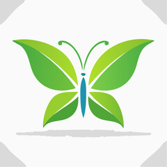 Elegant green butterfly logo composed of stylized leaves, nature-inspired design element