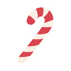 A red and white striped cane is shown in a white background. The cane is a symbol of good luck and is often associated with Christmas