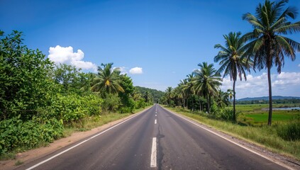 Fototapeta premium Deserted rural path, profile perspective on a tropical island