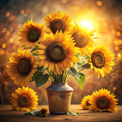 warm golden sunflowers bathed in afternoon sunlight