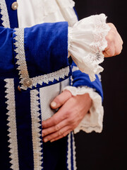 Elegant Royal Blue Velvet Sleeve with Silver Embellishments and Intricate Lace Detailing