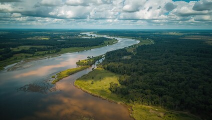 Stunning aerial view of expansive wetlands and a broad river near Bald Hills, captured by drone.