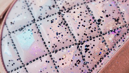 Naklejka premium Detailed view of a pastel-colored bag featuring black diamond-shaped stitching and a sparkly finish