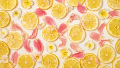 Bright summer arrangement featuring lemon slices and flower petals