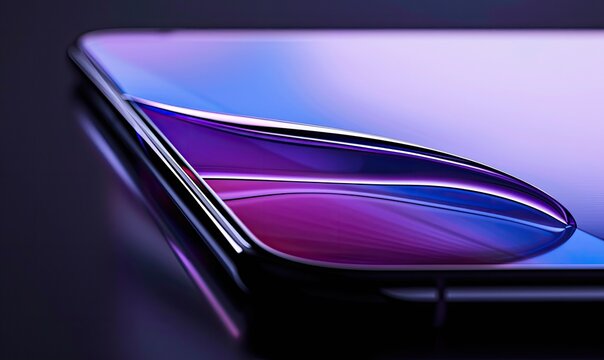 New phone shown indoors, shiny screen surface in background, product shot close-up