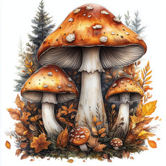 mushrooms in autumn forest