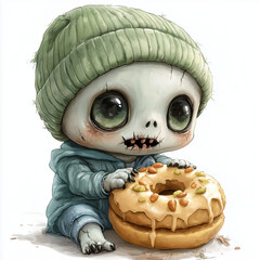 Halloween zombie with a doughnut 