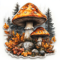 mushrooms in autumn forest
