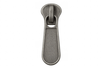 Metal zipper pull slider fastener on transparent background