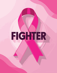 Fighter typography pink ribbon awareness poster