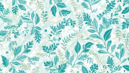 Fototapeta premium Hand-painted turquoise watercolor botanical arabesque shell motif seamless repeat pattern