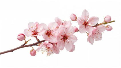Naklejka premium Isolated cherry blossom flowers on a white backdrop with clipping path.