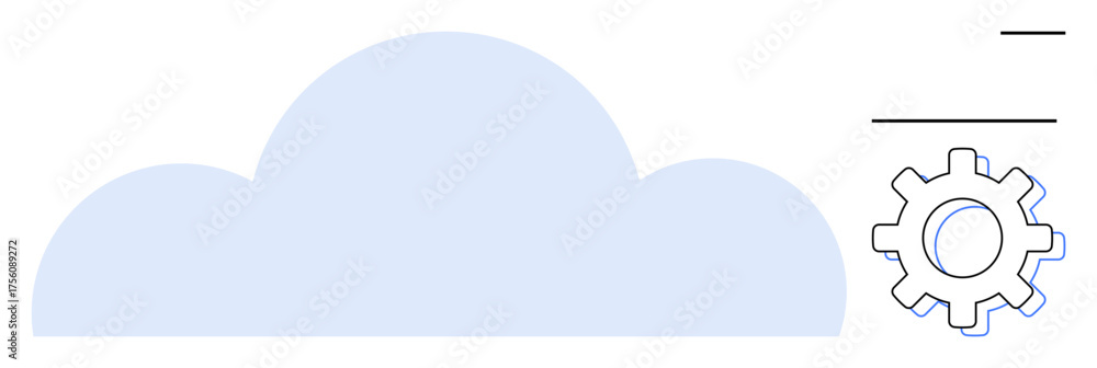 Wall mural large blue cloud with gear representing settings or customization. minimalistic theme. ideal for tec