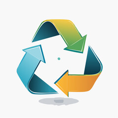Illustrative and vibrant gradient three-arrow circular graphic for ecological symbol representation
