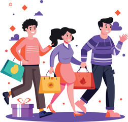 People Shopping Together Illustration – Friends Enjoying Retail, Leisure, and Lifestyle Concept