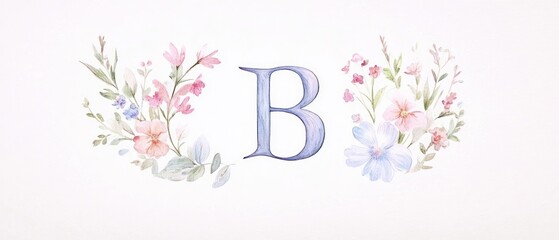 Watercolor floral letter b monogram pastel flower alphabet elegant typography design