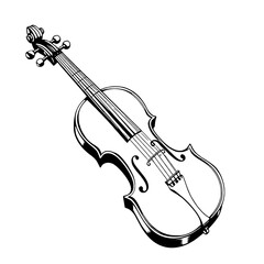 Obraz premium Classic Violin Illustration: Detailed Black and White Outline with Solid Shading
