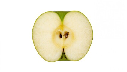 A crisp, juicy segment of a tart apple against a white background