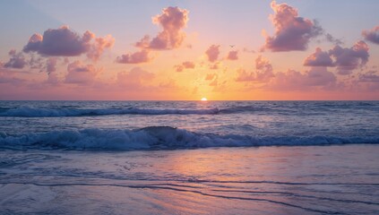 Stunning Ocean View Featuring Moving Waves and Dawn Sky Colors