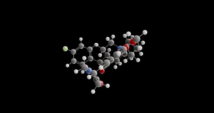 Lidanserin molecule, rotating 3D model of abandoned drugs, looped video on a black background
