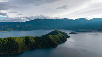 Aerial photography of natural scenery of mountains and lakes