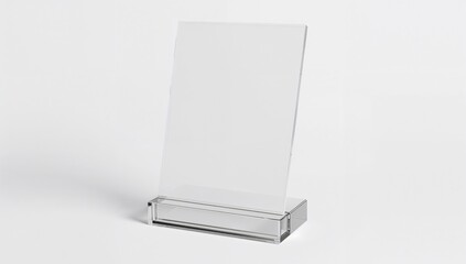 Transparent brochure display stand. Leaflet holder mockup for design showcase isolated on white background. Blank flyer template for presentation.