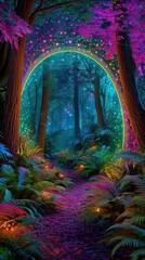 Psychedelic vivid dreamscape, hyperreal fantasy nature scene