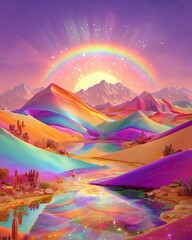 Psychedelic vivid dreamscape, hyperreal fantasy nature scene