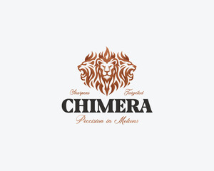 wild angry chimera three head lion logo