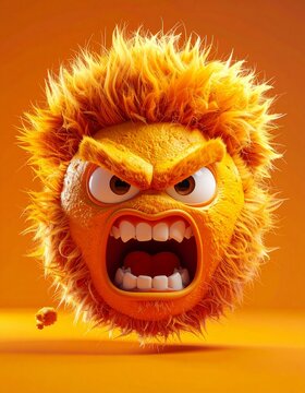 Powerful fur impacts conveying 3D hair, enraged change devastating caricature Model about bristling emoji climate intense emotion
