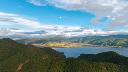 Aerial photography of natural scenery of mountains and lakes