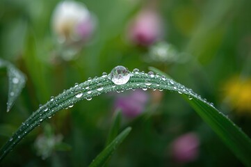 Macro shot highlighting droplets on a lush leaf