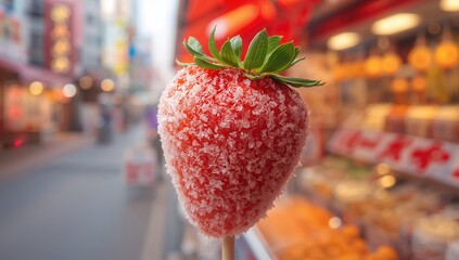 Tasty strawberries coated in a crunchy sugar layer