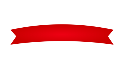Red curved ribbon banner with smooth gradient, decorative label or title design for posters, flyers, sale templates, and festive graphic projects on transparent background