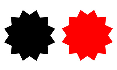 Black and red starburst badge shapes for sale labels, promotional stickers, posters, and advertising designs on transparent background