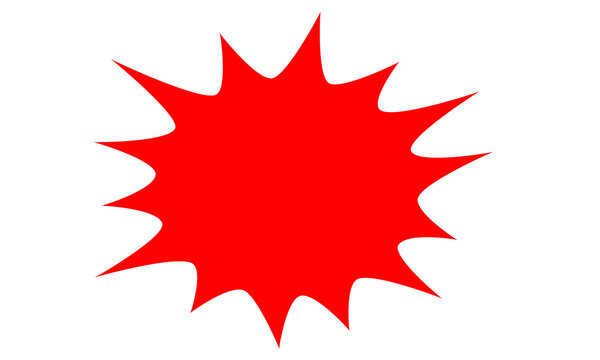 Red starburst badge shape with sharp edges, modern promotional sticker or sale label design for banners, posters, and digital marketing graphics on transparent background