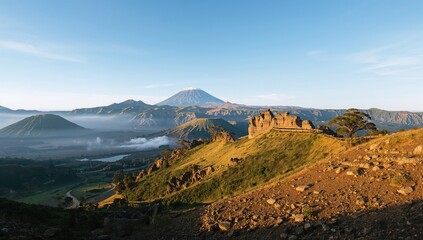 Scenic mountain landscape with rocky terrain under a clear sky