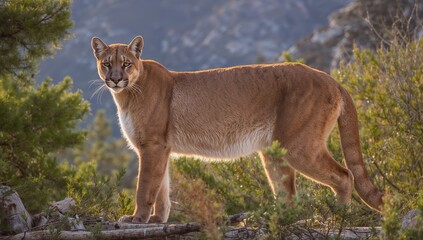 Obraz premium Mature Female Mountain Lion Perches Among Tree Branches