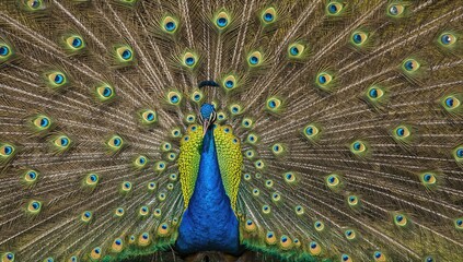 Obraz premium Furious vibrant peacock roaming a grand estate garden