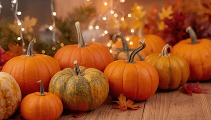 A row of orange gourds