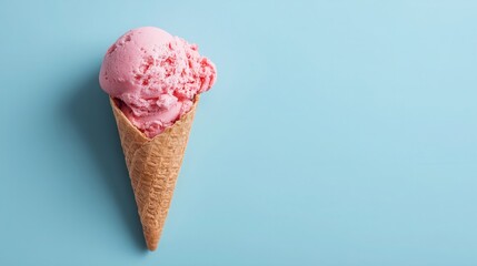 A Wonderful and Delicious Pink Ice Cream Cone Set Against a Beautiful Blue Background