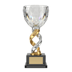 Elegant crystal and metallic twisted trophy on a black base for achievement
