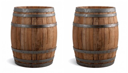 Oak barrel crafted from crushed wood for flavoring spirits, set against a white backdrop