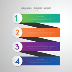 Circular infographic template with eight colorful speech bubble elements for presenting information and data.
Three colorful numbered steps with icons and text boxes for presentation or infographic.