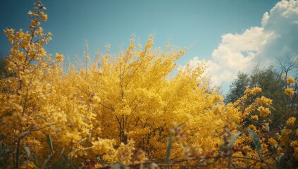 Fototapeta premium Spring blossoms of a vibrant yellow shrub in a natural setting