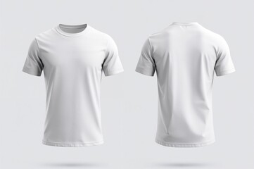 Fototapeta premium Front and back views of a plain white t-shirt with a crew neck